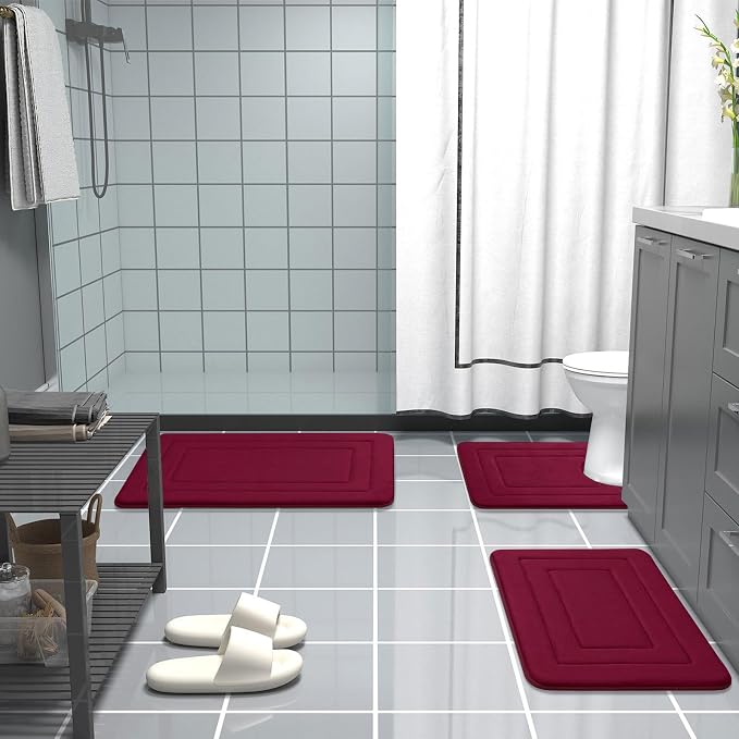 Arotive Memory Foam Bathroom Rug Mat 30x20, Ultra Soft and Absorbent Bath Mat, Machine Wash Dry, Comfortable Bath Rug Carpet for Bathroom Floor, Tub and Shower, Burgundy