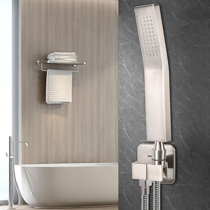 NearMoon Wall Supply Elbow with Handheld Shower Holder - Square Shower Bracket with Flange G1/2 Shower Hose Connector, Wall Mounted Drop Union Male Water Outlet (Brushed Nickel)