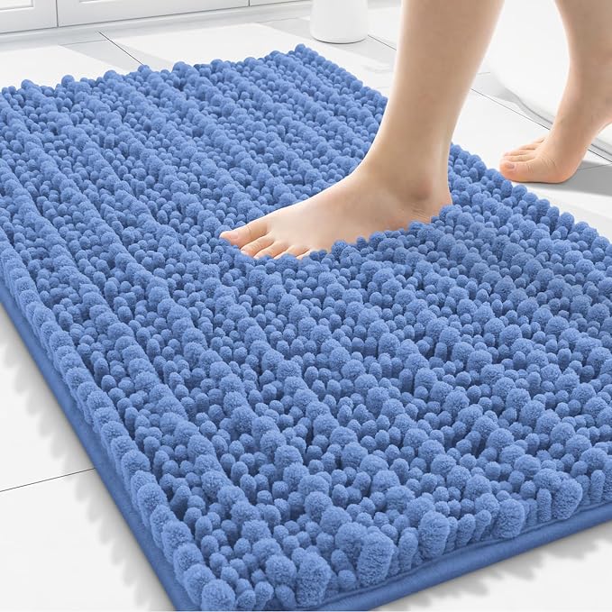 Smiry Bathroom Rugs 30X20, Extra Soft Rubber Backing Chenille Bath Mats | Cornflower Blue Machine Washable Non Slip Quick Dry Bath Mats for Bathroom Floor, Tub, Shower, Home Decor Accessories