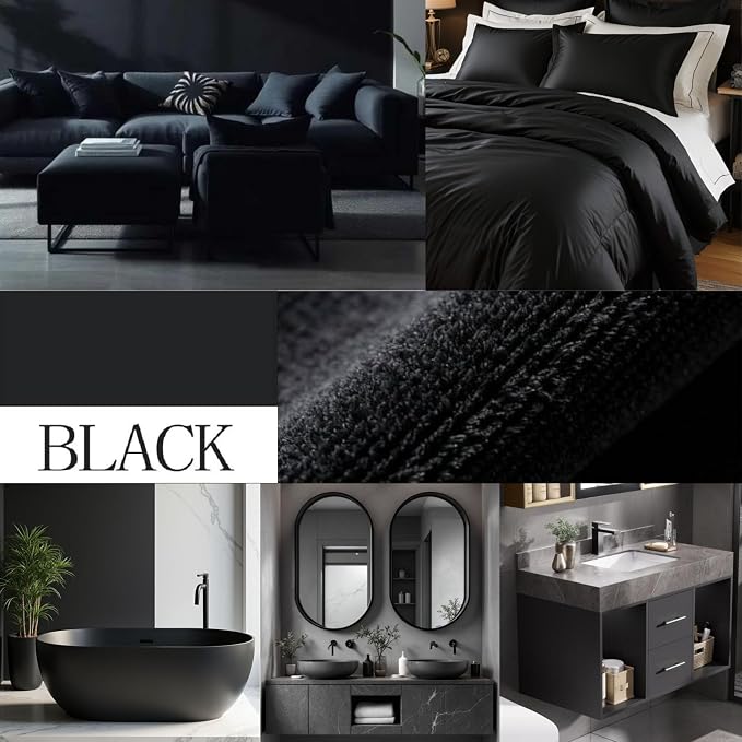 HOMEIDEAS 3 Piece Bathroom Rugs Set, Black 17"x24"+20"x32"+20"x24" | Memory Foam, Ultra Soft, Super Absorbent Bath Mats, Non Slip Backing, U Shaped Toilet Rug for Bathroom, Tub and Shower
