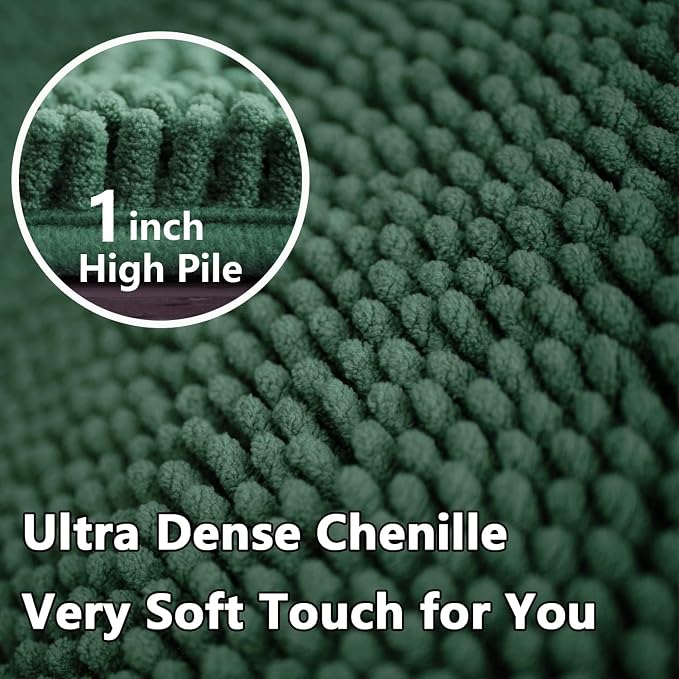 BOANKODU Bathroom RugsSets 2 Piece，59X24+16X24Inch，Absorbent Non-Slip Very Soft Chenille Mat,Machine Washable（Dark Green）