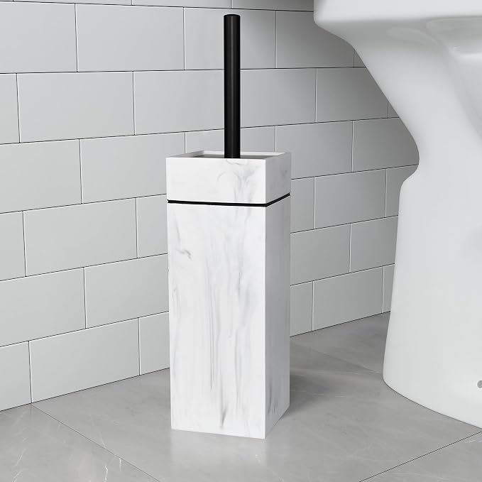 Black Line Design Resin Toilet Bowl Holder and Brush Set, Stylish Bathroom Cleaning Tool with Durable Bristles, Compact and Functional