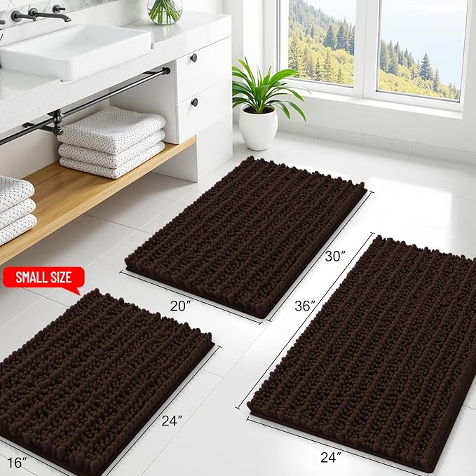 Smiry Bathroom Rugs 59X24, Extra Soft Rubber Backing Chenille Bath Mats | Brown Machine Washable Non Slip Quick Dry Bath Mats for Bathroom Floor, Tub, Shower, Home Decor Accessories