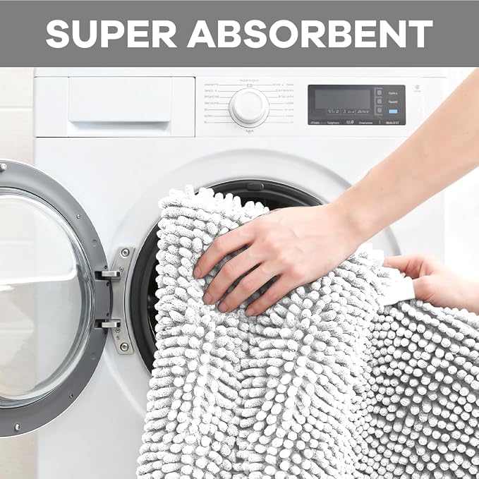 RUN HELIX White Bathroom Rugs Sets 4 Piece with Toilet Lid Cover, Non Slip Bathroom Mats Extra Soft Chenille Bath Rugs Absorbent Shaggy Rugs Perfect Plush Mats U-Shaped Toilet Rug Batroom Set