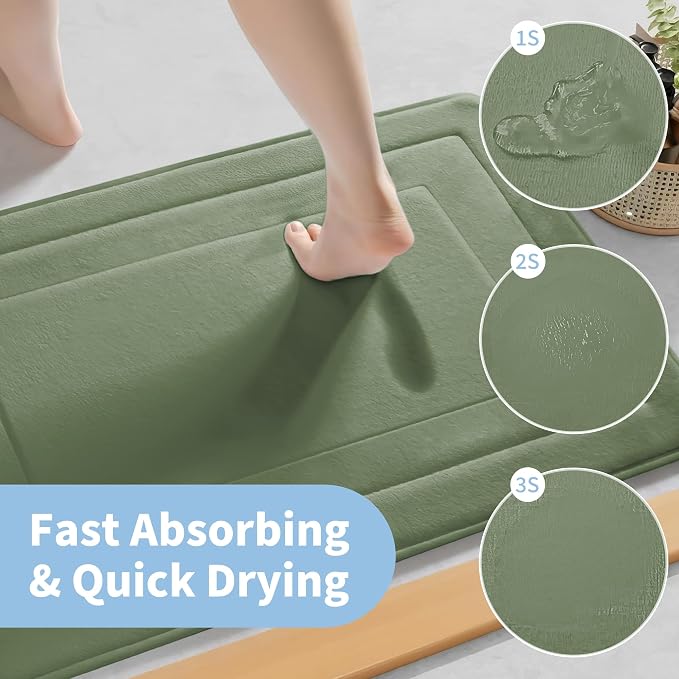 Cupic Cupid Memory Foam Bath Mat 24"×20", U-Shaped Bathroom Rugs，Sage Green | Soft Touch, Cushioned Comfort, Non Slip Bathroom Mat, Super Absorbent & Quick Dry, Machine Washable for Shower, Tub & Vanity