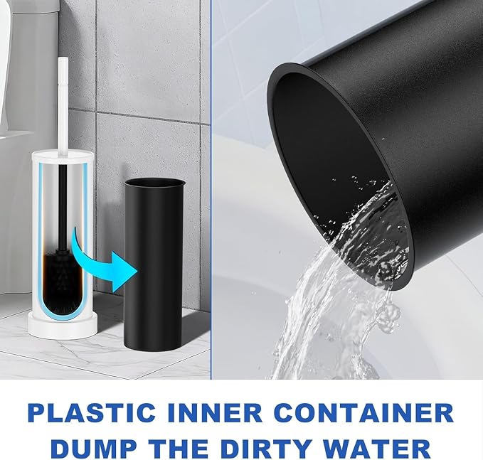 304 Stainless Steel Toilet Brush and Holder Set, Heavy Duty Toilet Bowl Brush and Holder with Removable Inner Bowl, Splash Protection, Long Handle for Bathroom