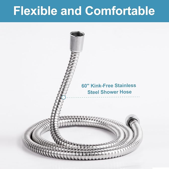 OFFO Shower Slide Bar Combo, Adjustable 31 in Slide Bar with 3-Mode Square Handheld Shower Head and 60 in Stainless Steel Hose, Screw Wall Mounted, Chrome Finish