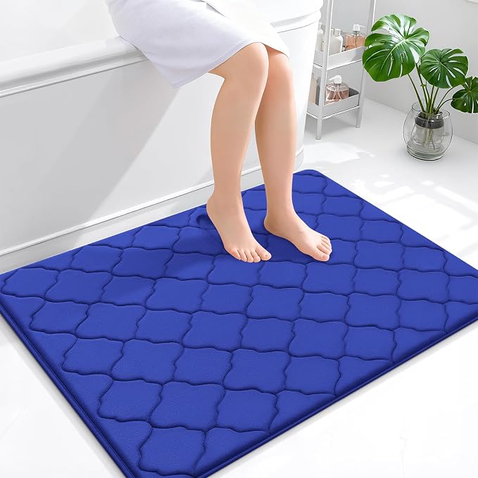 OLANLY Memory Foam Bath Mat Rug 40x32, Ultra Soft Bathroom Rugs, Royal Blue | Thick Absorbent Carpet, Non-Slip Backing, Machine Washable, for Bathroom Floor, Tub, Shower and Home Decor Accessories