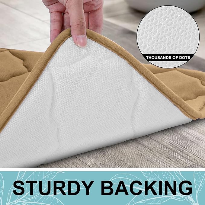 OLANLY Memory Foam Toilet Rugs U-Shaped 24x20, Soft Bath Mat, Dark Beige | Thick Absorbent Carpet, Non-Slip Backing, Machine Washable, for Bathroom Floor, Tub, Shower and Home Decor Accessories