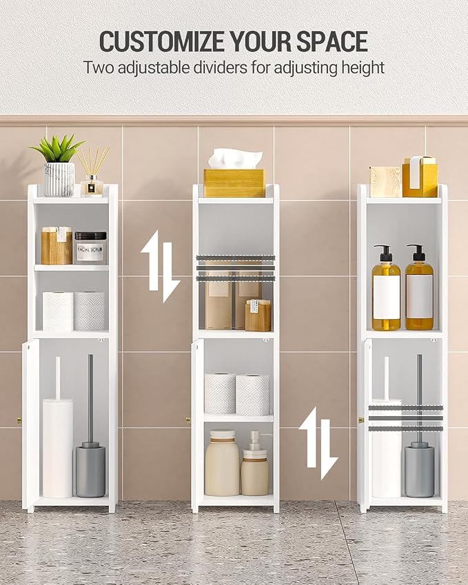 Hzuaneri Bathroom Storage Cabinet, Small Corner Floor Cabinet with Doors and Adjustable Shelf, Narrow Toilet Paper Cabinets, Bathroom Organizer for Small Spaces, White BC19703X