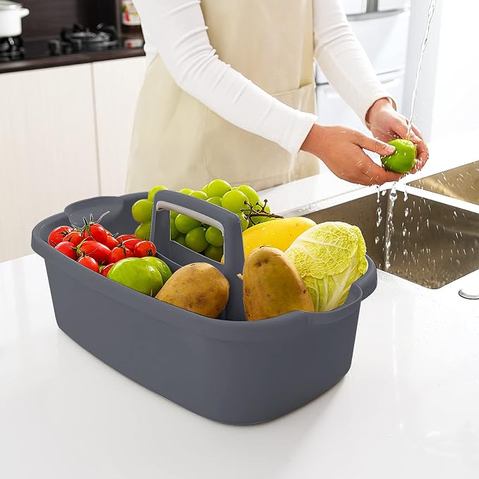 Goderewild 2 Pack Multi-Purpose Plastic Cleaning Caddy with Handle, Shower Caddy Organizer/Storage Basket/Totes Portable for Bathroom Supplies, Cleaning Products, Under Sink Tool. (grey+white)