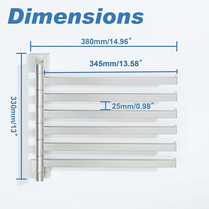 Alise Swivel Towel Rack, 6-Arm Towel Bar, Space Saving Towel Rack Wall Mount Drying Towel Holder, Swing Out Towel Holder for Bathroom Kitchen Toilet, Square SUS304 Stainless Steel, Brushed Nickel