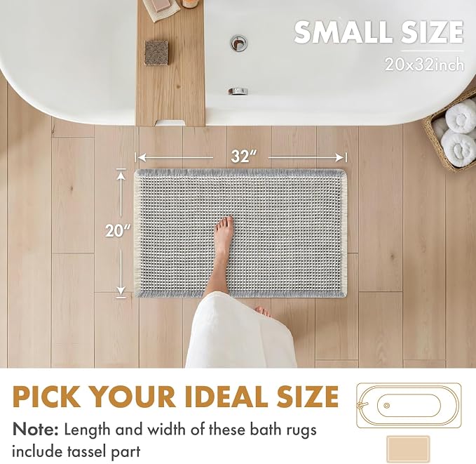 MIULEE Set of 2 Waffle Bathroom Rugs LightGrey&Cream Bath Mat 20x32 Inch | Non Slip, Super Absorbent, Washable, Ultra Soft, Rubber Backed Bath Rugs for Bathroom Floor Tub Shower, Boho Decor