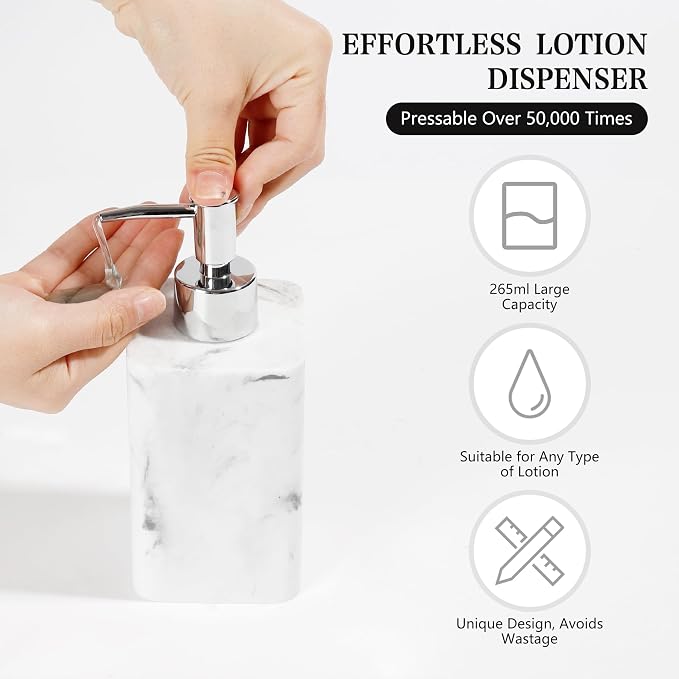 YMXYJM Bathroom Accessories Set, 4 Piece Toothbrush Holder Set Marble White | Bathroom Accessory Set with Soap Dispenser, Toothbrush Holder, Tumbler, Vanity Tray, Bathroom Sink Set for Modern Home Decor