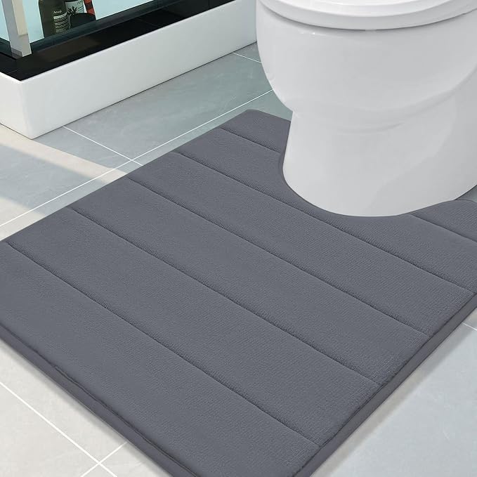 Buganda Memory Foam U-Shaped Toilet Rugs 24 x 20, Absorbent Bathroom mat | Dark Grey, Thick Soft Machine Washable toilet mat for bathroom, Contour Bath Rugs Mat for Toilet Base