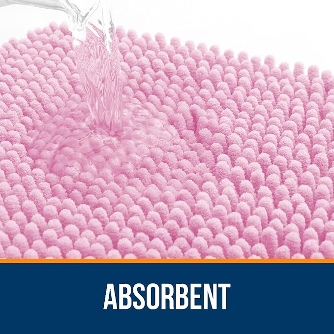 OLANLY Chenille Bathroom Rugs Mats Sets 2 Piece, 24"x16"+24"x20", Pink | Soft Absorbent Bath Mat and U-Shaped Contour Toilet Rug Set, Quick Dry, Machine Washable Bath Carpet, Home Decor Accessories