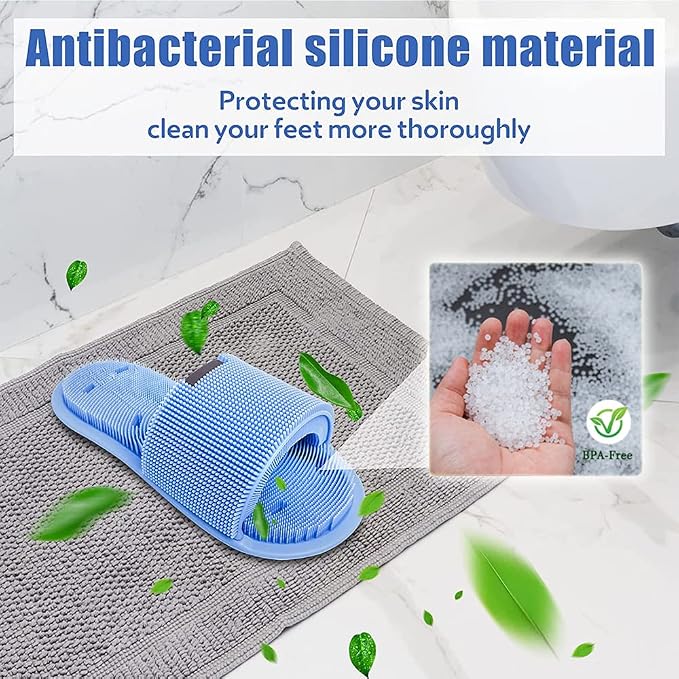 Shower Foot Scrubber - Soft Silicone Cleaner With Non-Slip Suction Cups, Exfoliating Dead Skin Massager Slipper to Improve Circulation & Soothe Tired Feet for Unisex Adults - 1pcs (Pink)