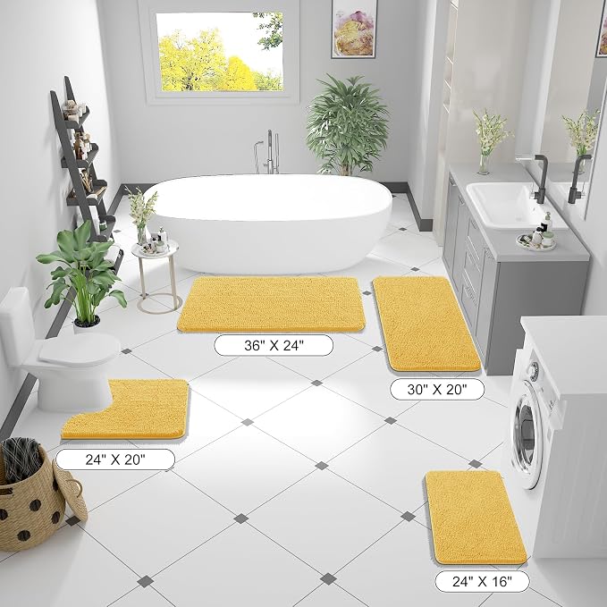 OLANLY Bathroom Runner Rugs 47x24, Extra Soft Absorbent Chenille Bath Rugs | Yellow, Quick-Drying Rubber Backing, Washable Long Bath Mat for Bathroom Floor, Tub and Shower, Home Decor Accessories