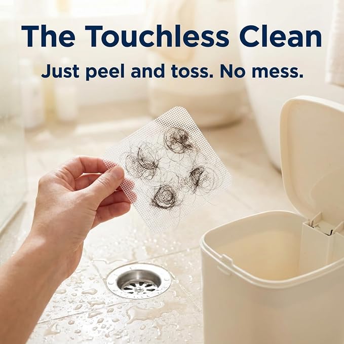 100 Pack Square Disposable Shower Drain Hair Catcher Stickers | Waterproof, For Bathroom Floor, Sink & Bathtub, Easy-Peel, Clog Prevention & Hygiene