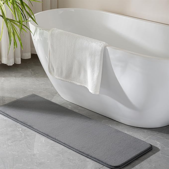 Narrow Bath Mat Long Memory Foam Grey Skinny Bathroom Runner Rug Non Slip | Washable Soft Microfiber Bathroom Carpet Absorbent Bathrug for Tub,16" x 47"