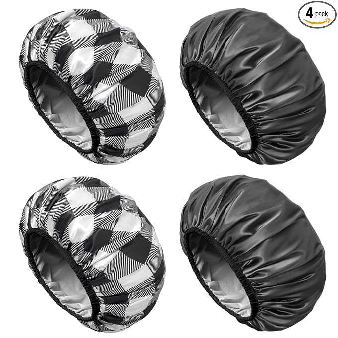 Aquior Shower Cap,4-Pack Large Shower Caps for Women Long Hair, Premium Soft Silky Satin Reusable Hair Cap For All Hair Lengths And Big Hairstyles