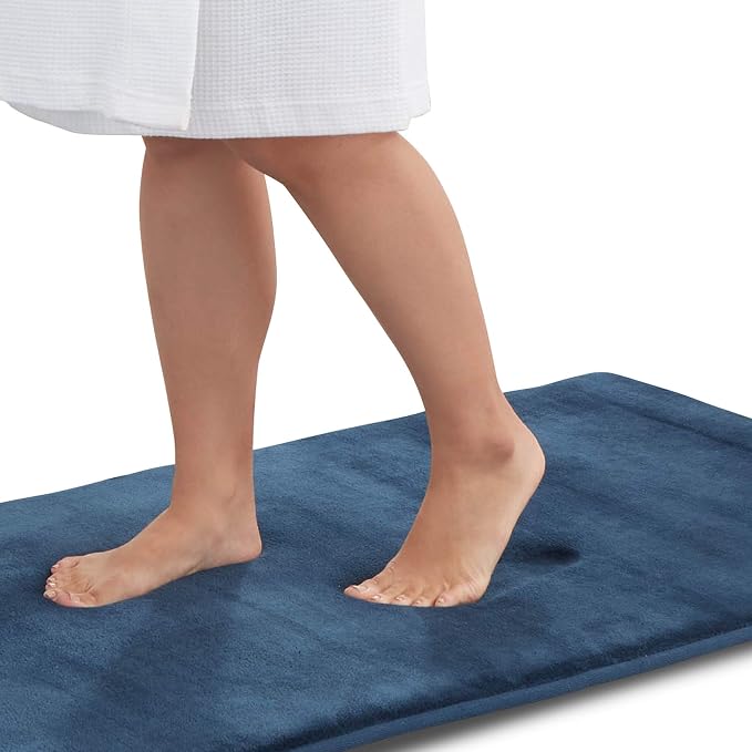 Memory Foam Bath Mat Non Slip Absorbent Super Cozy Velvet Bathroom Rug Carpet (22 inches X 42 inches, Navy)