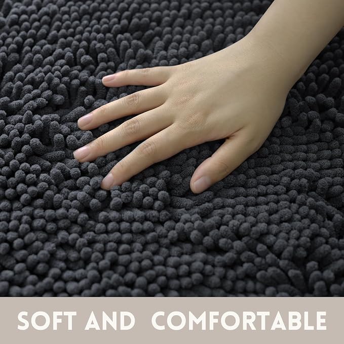 Bathroom Rug Sets 2 Piece, Extra Thick and Absorbent, Non-Slip, Machine Washable, Dry Quckily, Soft Cozy Plush, Used Under Shower Bathtub and Sink, Dark Grey