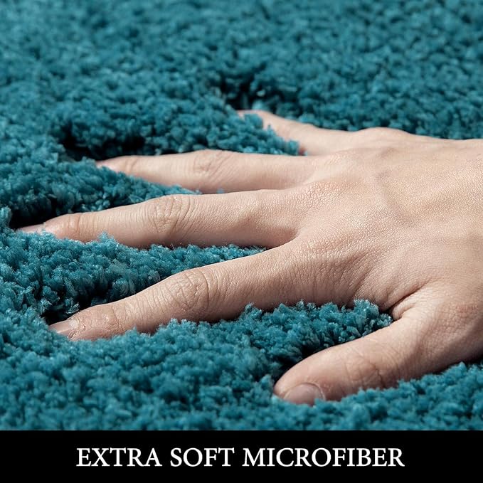 MIULEE Teal Bathroom Rugs Set 2 Piece Soft Bath Mats 20x20+16x24 Inch | Absorbent Microfiber Bath Mat and U-Shaped Toilet Rug, Non Slip, Quick Dry, for Bathroom Floor Tub Showers, Machine Washable