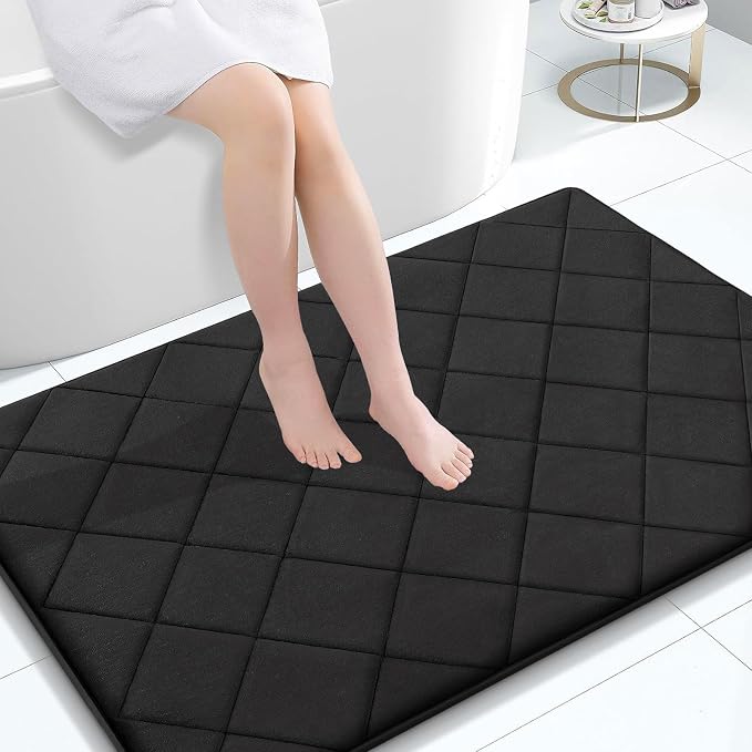OLANLY Memory Foam Bath Mat 47x32, Ultra Soft and Absorbent Bathroom Rugs | Black, Quick Dry, Machine Washable Shower Bath Rugs, Comfortable Bath Carpet for Bathroom Floor, Tub and Shower
