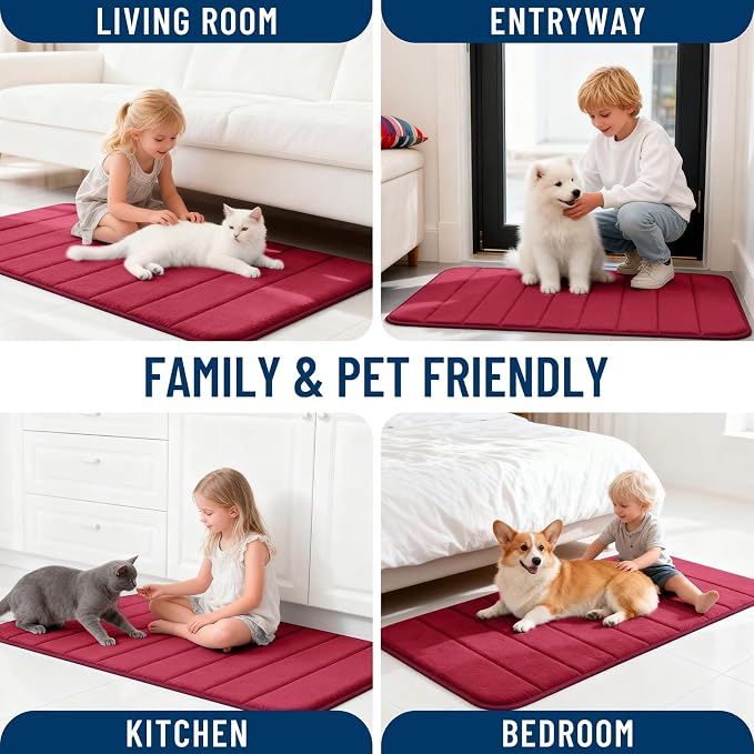 OLANLY Memory Foam Large Bath Mat 40x32, Super Soft Absorbent Bathroom Rugs | Burgundy, Quick Dry Bath Rug, Machine Washable Shower Floor Mats, Bathmat Carpet for Bathroom Floor, Tub and Shower