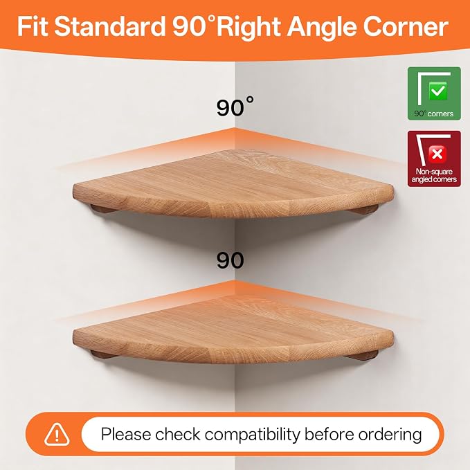 Gieanoo Corner Floating Shelf 10inch Solid Oak Wood Floating Corner Shelf with Wire Hole Corner Wall Mount Storage Display Shelves for Living Room Bedroom Bathroom Kitchen