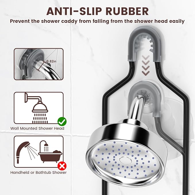 Rustproof Shower Caddy Hanging with Soap Holders for Bathroom, Black | Shower Organizer with Multi Hooks Toothbrush Holder, No Drilling, Anti-Swing, Storage for Shampoo Conditioner Body Wash