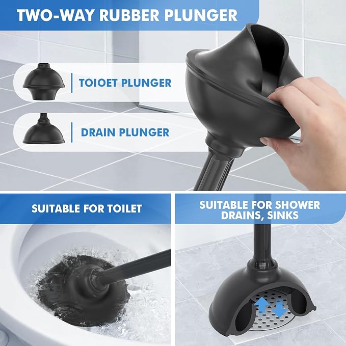 LOVLOY Toilet Plunger and Brush, Bowl Brush and Heavy Duty Toilet Plunger Set with Ventilated Holder, 2-in-1 Toilet Brush and Plunger Combo for Bathroom Cleaning (2 Pack, Black)
