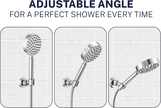 HammerHead Showers® Solid Metal Handheld Shower Head Holder Wall Mount – Chrome – Adjustable Screw Mounted Shower Wand Holder with Pivot Ball – Shower Hose Holder, Fits Most Handheld Shower Heads