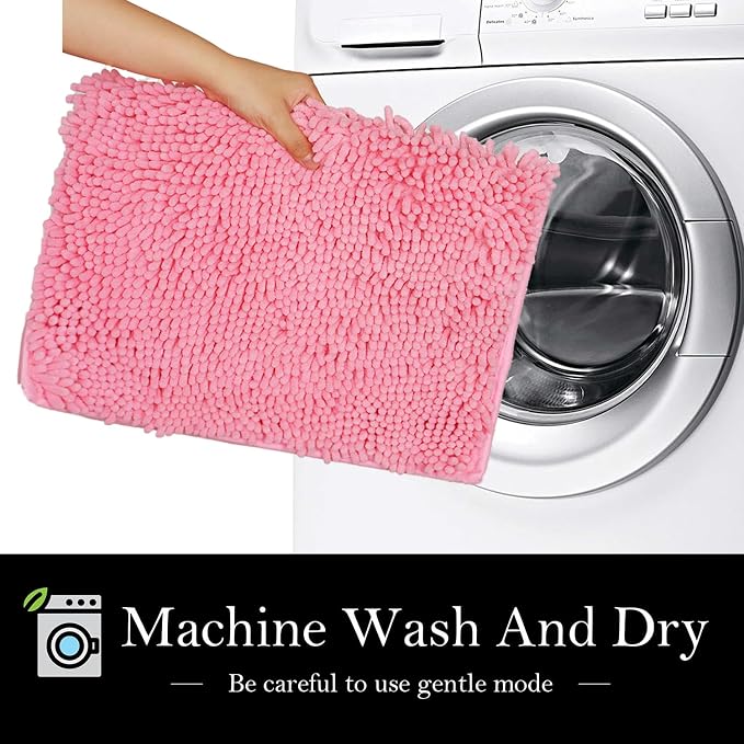 Valentine's Day Bathroom Rugs Chenille Bath mat 3 Piece Set, Super Absorbent, Strong PVC Non Slip, Bath mats for Bathroom, Plush Shaggy, Thick, Machine Washable, Bathtub, Shower, Toilet, Pink