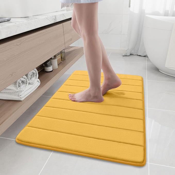 Buganda Memory Foam Bath Mat 35.4 x 24, Ultra Soft Absorbent Bathroom Rugs | Yellow, Machine Washable Quick Dry Bath Mats for Bathroom Floor, Shower and Tub, Home Decor Accessories