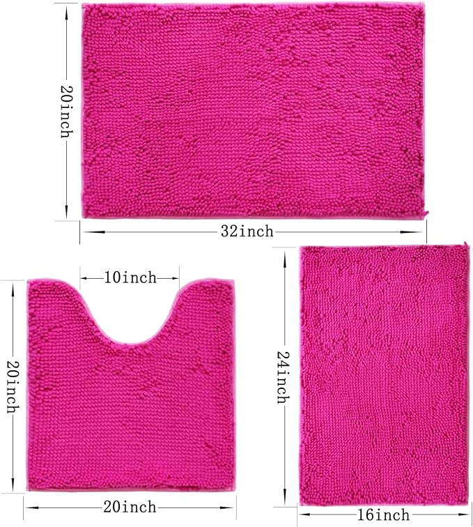 Bathroom Rugs Sets 3 Piece Non Slip,Bath Rugs with PVC Backing Bath Carpet,Bathroom Rug Washable,Absorbent,Plush Carpet Mats,Bath Mats for Bedroom, Kitchen,Tub,Home Decor(Rose red)