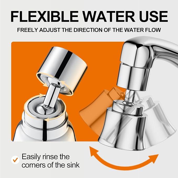 Metal Faucet Aerator Extender - Dual Modes Sink Sprayer Attachment for Bathroom - 360° Swivel Kitchen Sink Nozzle - Tap Head Replacement with 55/64'' Female Thread - Anti-clogging Design