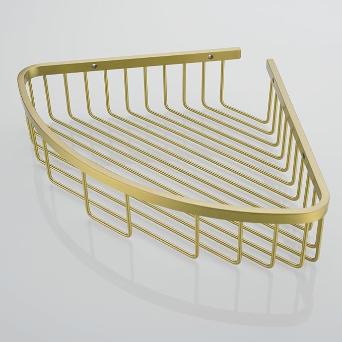 304 Stainless Steel Shower Caddy Corner Basket Shelf Bathroom Organizer Wall Mounted Storage, Brushed Gold Brass Finish Heavy Duty