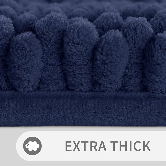 Yimobra U Shaped Toilet Rug Set, Absorbent Chenille, 24x17+24x20, Navy Blue | Non Slip Machine Washable Quick Dry Bath Mat Set, Soft Plush Shower Rugs for Bathroom Floor Sink Tub and Shower Outside