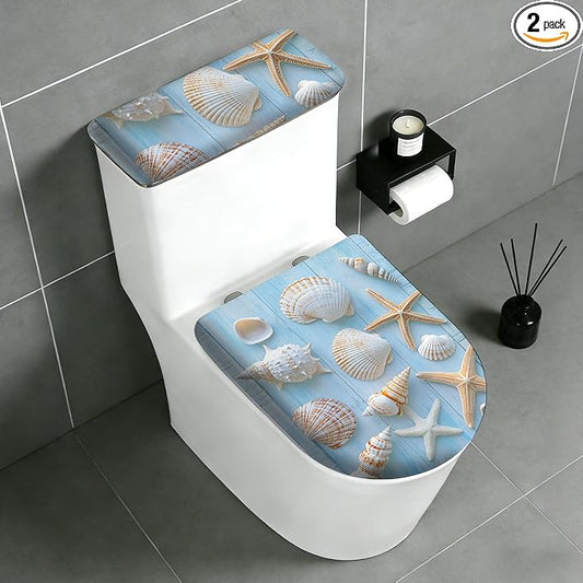 2 pack Toilet Lid Cover & Tank Lid Cover,Fits Standard & Elongated Toilet | Soft Stretchable Fabric,Machine Washable,Decorative Bathroom Protective Covers
