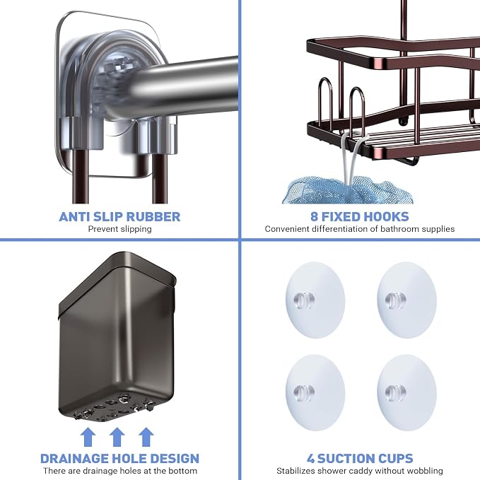 Hanging Shower Caddy Over Shower Head - No Drill Rustproof Shower Rack | Includes Soap Holder and Hooks for Shampoo, Conditioner, and Bathroom Essentials with Stable Storage in Any Shower Space