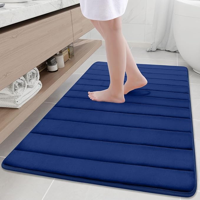 Buganda Memory Foam Bath Mat 47 x 32, Ultra Soft Absorbent Bathroom Rugs | Navy Blue, Machine Washable Quick Dry Bath Mats for Bathroom Floor, Shower and Tub, Home Decor Accessories