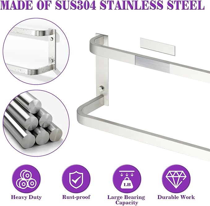Alise Double Towel Bars 16 Inch, Towel Rack for Bathroom Stainless Steel Bathroom Towel Rack Wall Mounted Towel Holder,Brushed Nickel