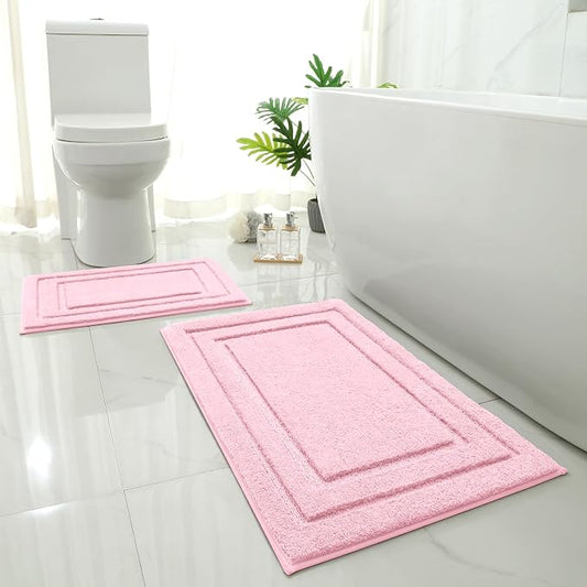 HOMEIDEAS Pink Bathroom Rug, 2 Piece Super Soft Microfiber and Absorbent Shower Mat, Machine Washable Bath Mats for Valentine's Day Decorations, 20" x 32" + 16" x 24" | Ultra Absorbent, Microfiber Machine Washable Bath Rug Set, for Bathroom, Tub, Showe...