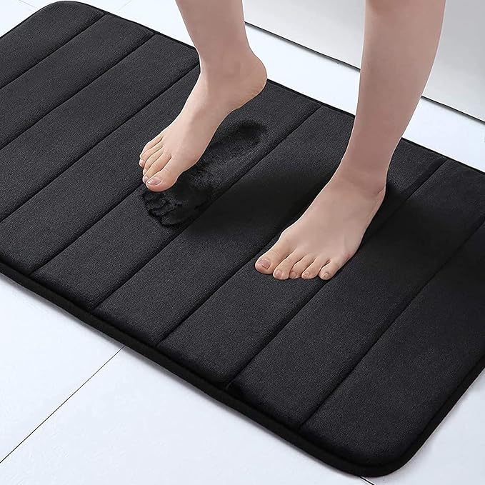 Buganda Memory Foam Bath Mat 34 x 20, Ultra Soft Absorbent Bathroom Rugs | Black, Machine Washable Quick Dry Bath Mats for Bathroom Floor, Shower and Tub, Home Decor Accessories