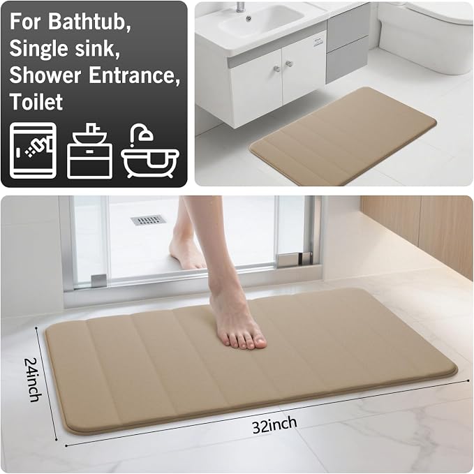 Beige Bathroom Rugs Set 2 Piece Memory Foam Bath Non-Slip Bath Mat,Washable Room Mats,Absorbent Shaggy Rugs Super Soft Kitchen Mats, Batroom Carpets for Bathroom,Tub,Shower Home Decor
