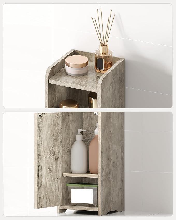 Hzuaneri Bathroom Storage Cabinet, Corner Floor Cabinet with Doors and Adjustable Shelf, Narrow Toilet Paper Cabinets, Bathroom Organizer for Small Spaces, Greige BC19705X
