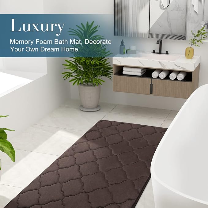 OLANLY Memory Foam Bath Mat Rug 59x34, Ultra Soft Bathroom Rugs, Brown | Thick Absorbent Carpet, Non-Slip Backing, Machine Washable, for Bathroom Floor, Tub, Shower and Home Decor Accessories