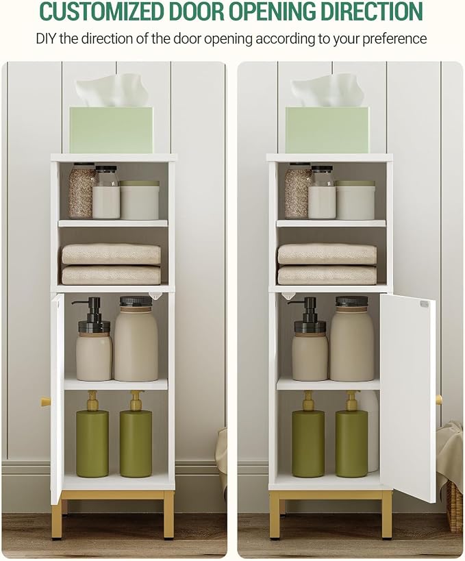 Hzuaneri Bathroom Storage Cabinet, Corner Floor Cabinet with Shelves, Customized Door Opening Direction, Bathroom Organizer with Adjustable Shelf for Kitchen, Living, Toilet Paper Cabinet, White